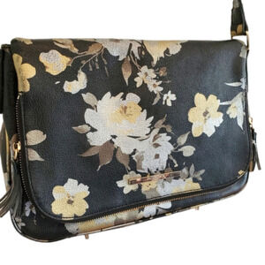 LEATHERJACK FRENCH London Messenger  Cross Body Floral Bag  EUC